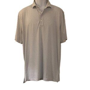 johnnie-O Vintage Golf White and Blue Patterned Polo Shirt, XL